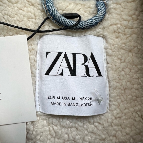 Zara Trucker Jean Jacket Denim Sherpa Lined Blue Jean NEW M Cowboy western - Picture 4 of 7